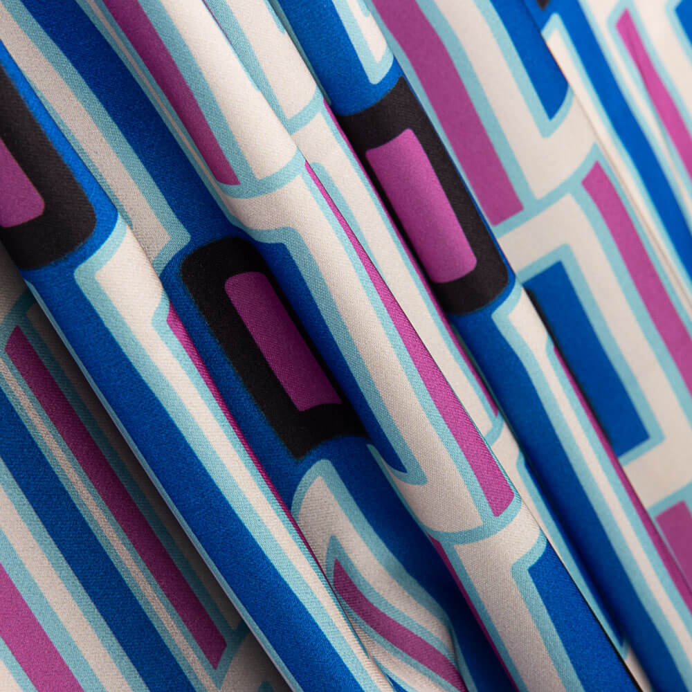 Satin Spandex Géométrique Bleu - Ribes y Casals