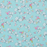 Satin Coton Nature Oiseaux Turquoise - Ribes y Casals