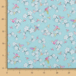 Satin Coton Nature Oiseaux Turquoise - Ribes y Casals