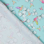 Satin Coton Nature Oiseaux Turquoise - Ribes y Casals