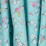 Satin Coton Nature Oiseaux Turquoise - Ribes y Casals
