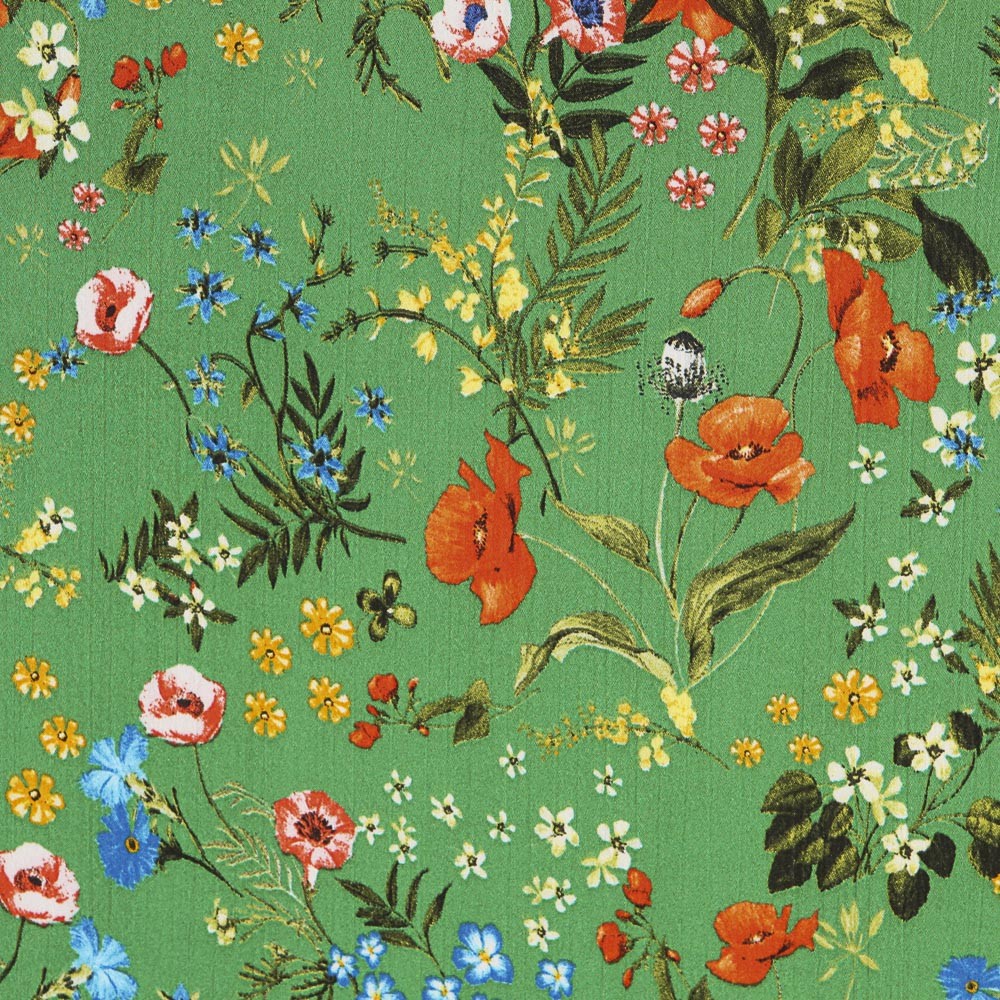 Satin Double Gaze Vert Floral - Ribes y Casals