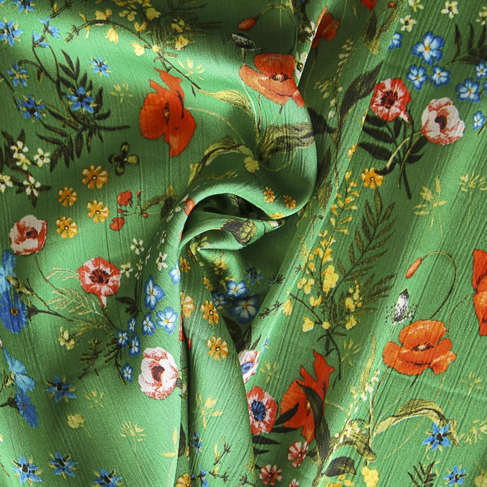 Satin Double Gaze Vert Floral - Ribes y Casals