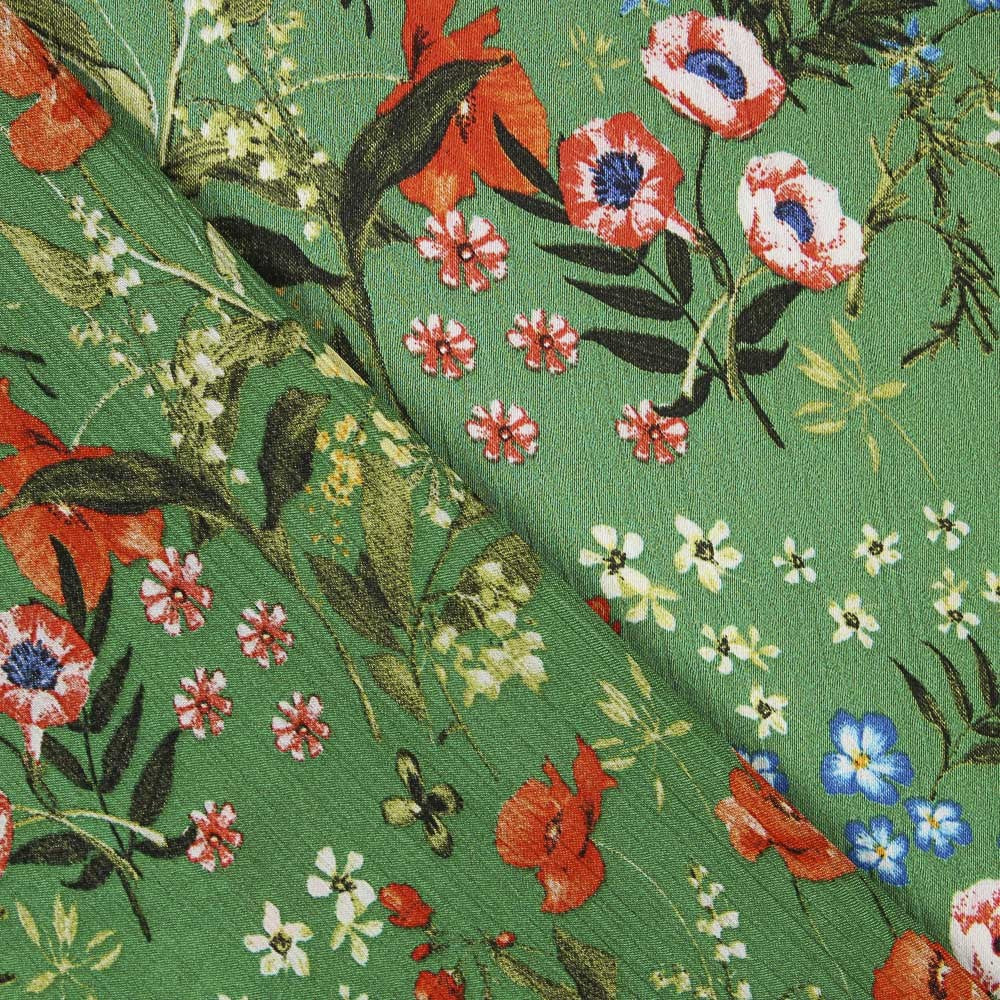 Satin Double Gaze Vert Floral - Ribes y Casals