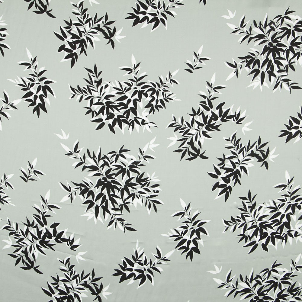 Satin Imprimé Gris Vert Feuilles - Ribes y Casals