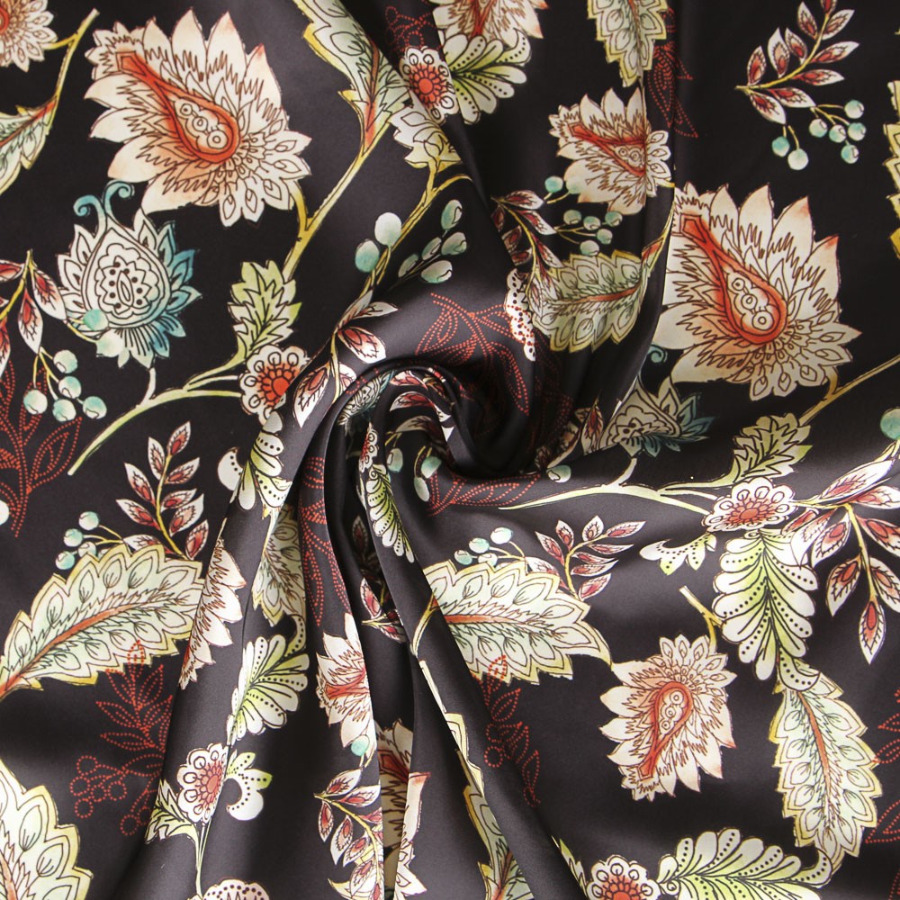 Satin Fleur Indienne Noir - Ribes y Casals
