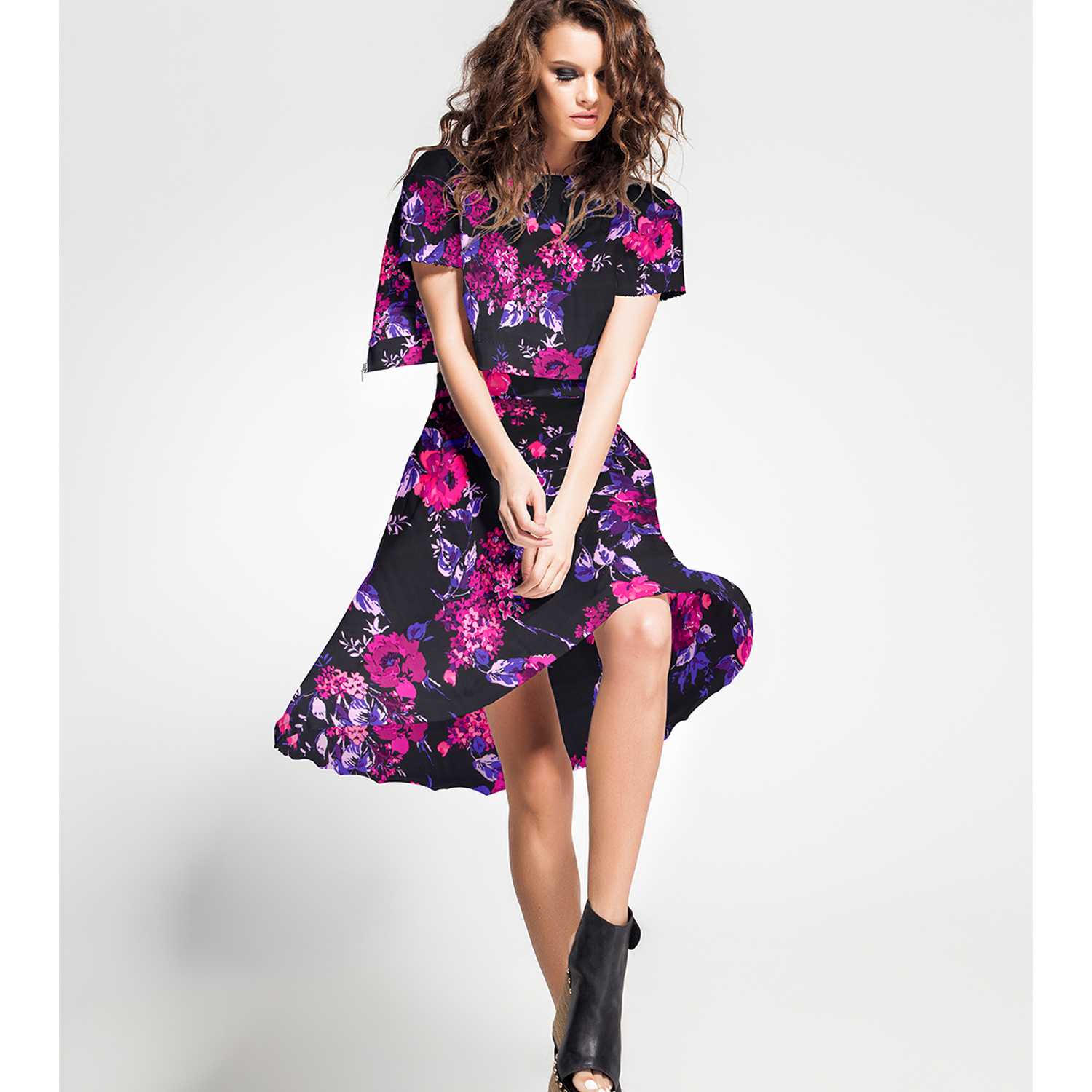 Satin Floral Impact Noir - Ribes y Casals