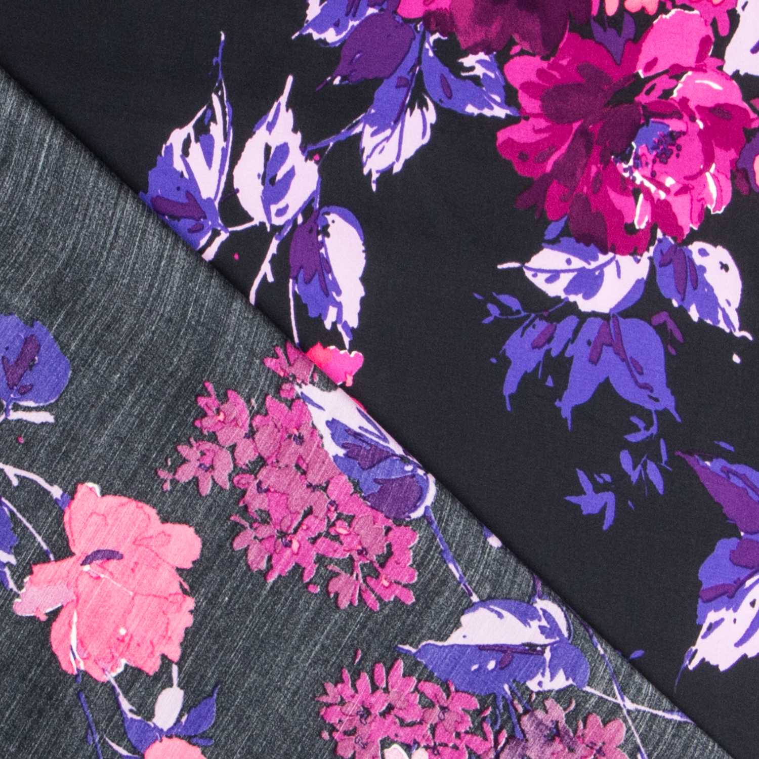 Satin Floral Impact Noir - Ribes y Casals