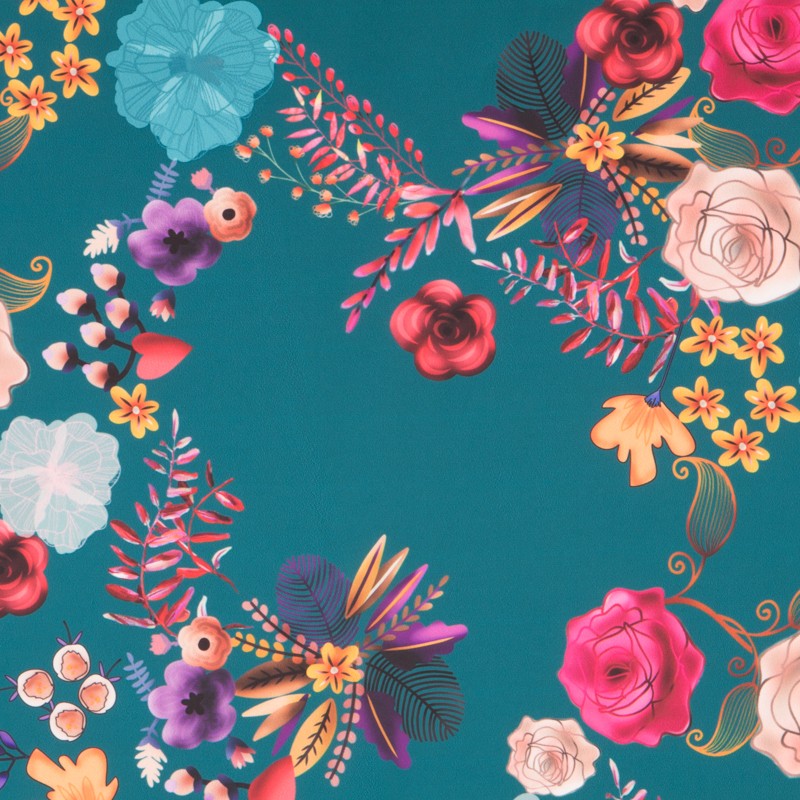 Satin Floral Hiver Émeraude - Ribes y Casals