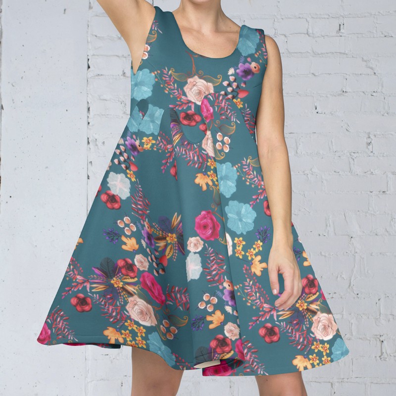 Satin Floral Hiver Émeraude - Ribes y Casals