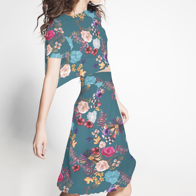 Satin Floral Hiver Émeraude - Ribes y Casals