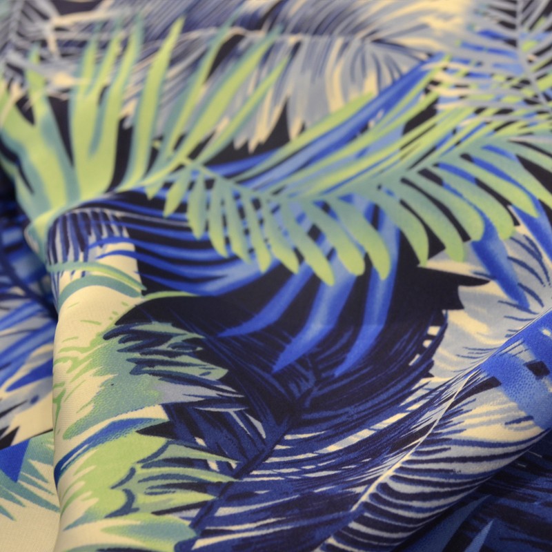 Satin Feuilles Palmiers Bleu - Ribes y Casals