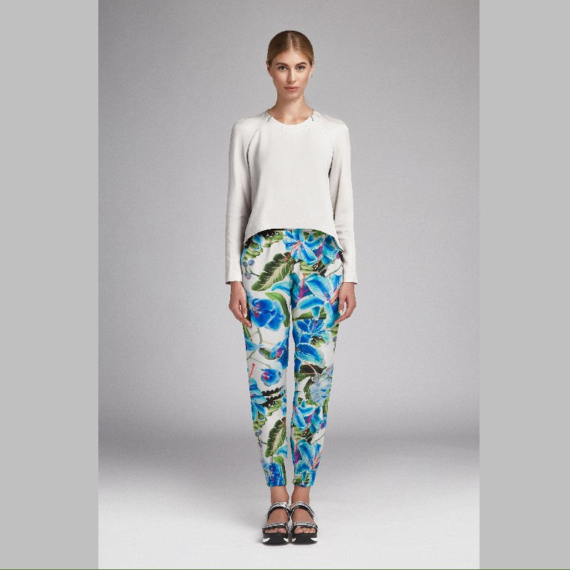 Satin Kimono Hibiscus Bleu - Ribes y Casals