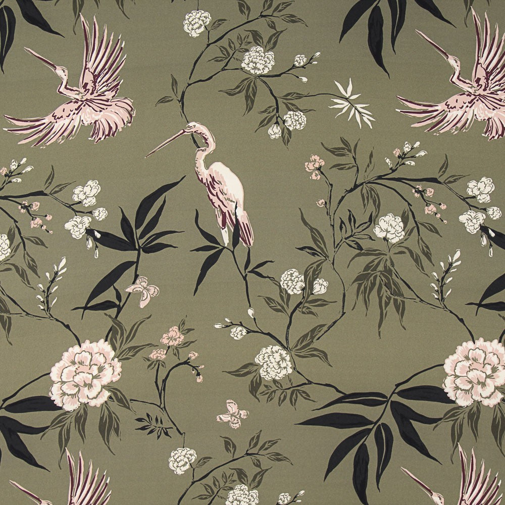 Satin Polyester Mat Fleurs Vert - Ribes y Casals
