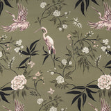 Satin Polyester Mat Fleurs Vert - Ribes y Casals