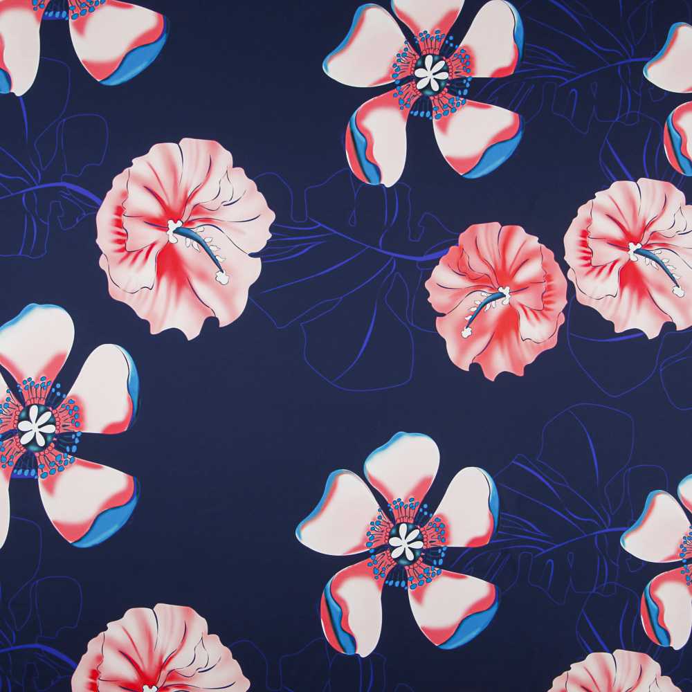 Satin Hibiscus Bleu Nuit Fashion - Ribes y Casals