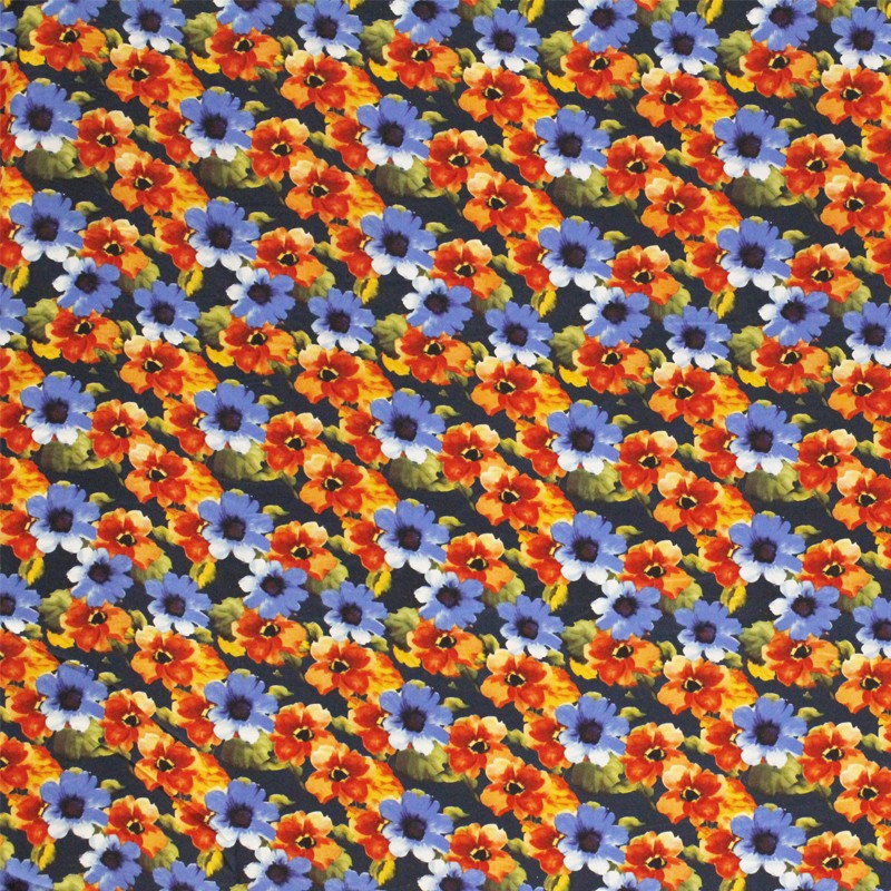 Satin Polyester Fleur Peinte Marine - Ribes y Casals