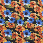 Satin Polyester Fleur Peinte Noir - Ribes y Casals