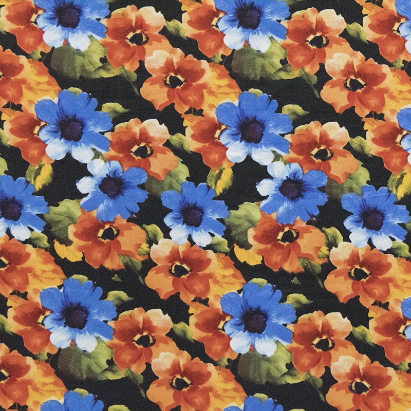 Satin Polyester Fleur Peinte Noir - Ribes y Casals