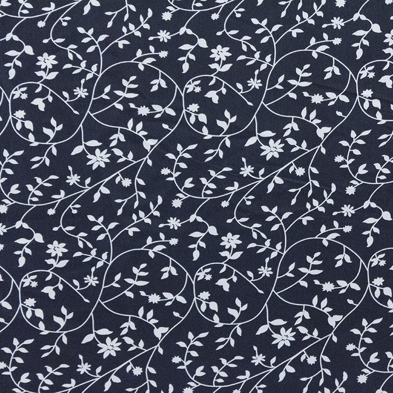 Satin Polyester Traits Floral Marine - Ribes y Casals