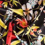 Satin De Soie Italienne Floral Noir - Ribes y Casals
