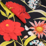 Satin De Soie Italienne Floral Noir - Ribes y Casals