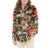 Satin De Soie Italienne Floral Noir - Ribes y Casals