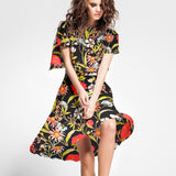 Satin De Soie Italienne Floral Noir - Ribes y Casals