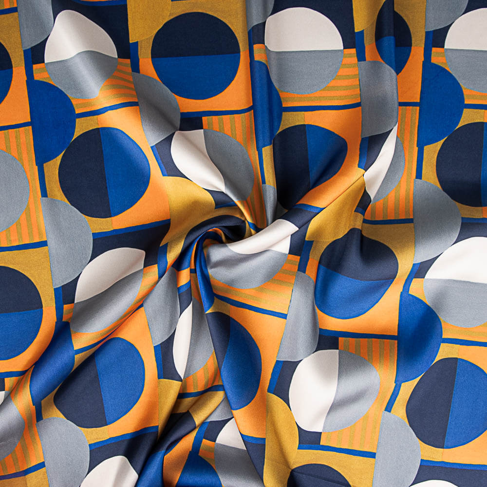 Retal Satén Estampado Geométrico Azul 100x140 cm - Ribes y Casals