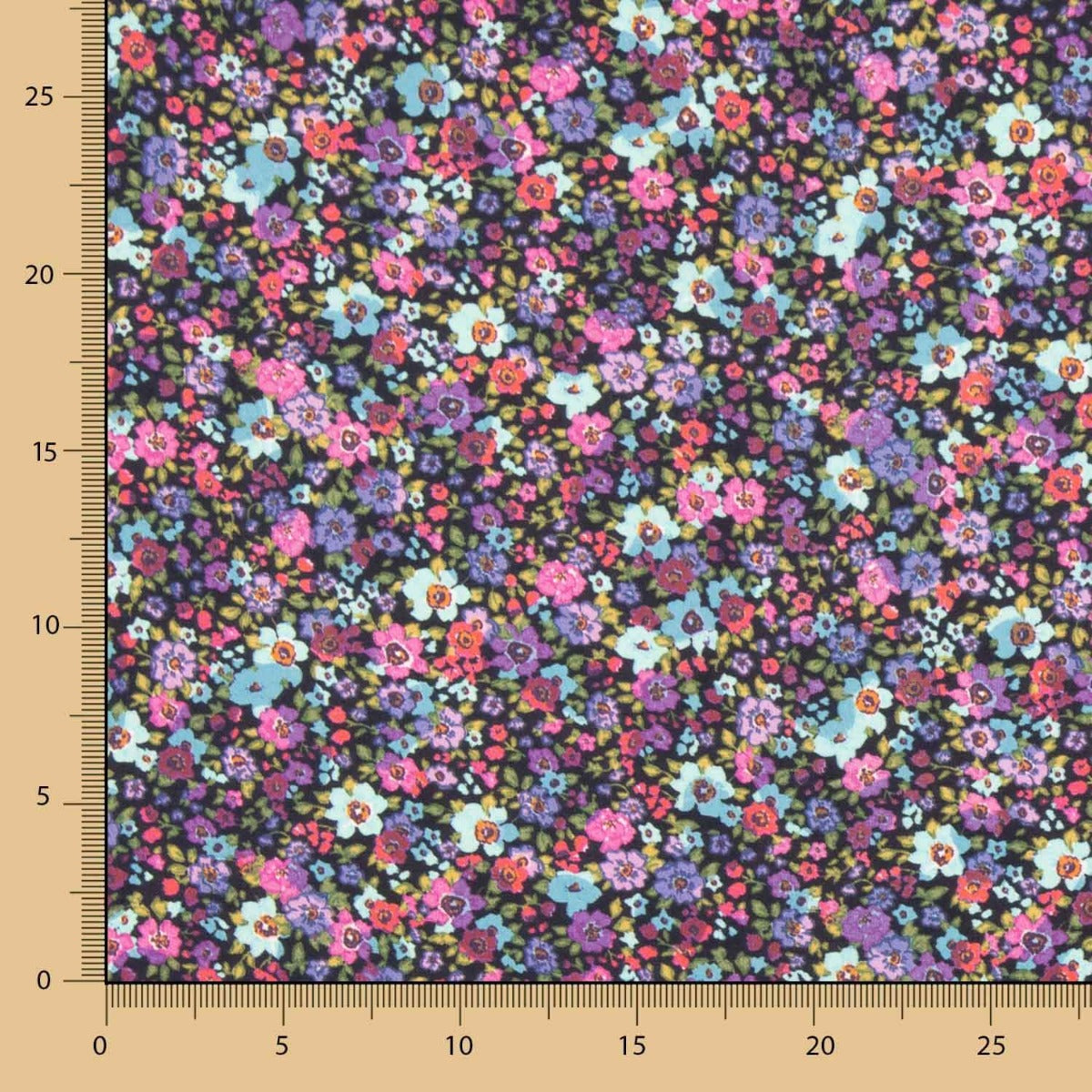 Tissu Satin Polyester Multifleurs Rouge - Ribes y Casals