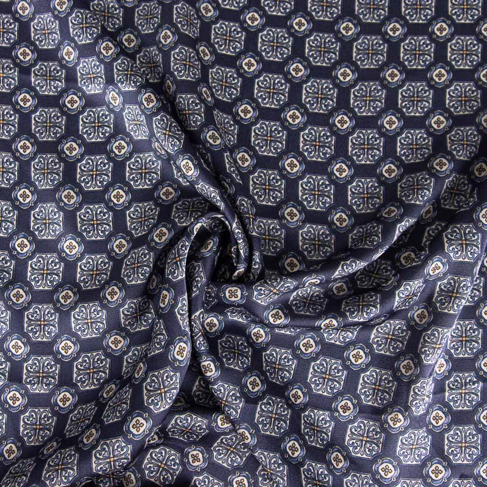 Tissu Satin Polyester Géométrique Bleu Marine - Ribes y Casals