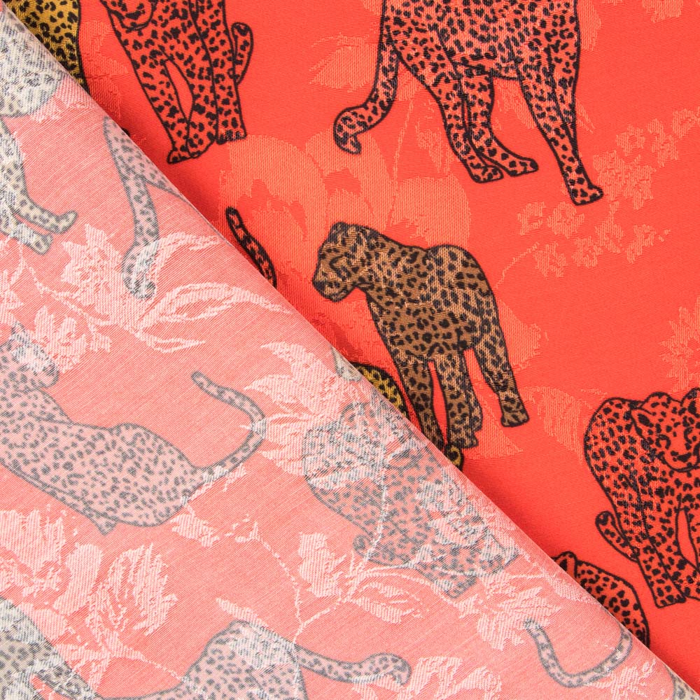 Satin Jacquard Léopard Rouge - Ribes y Casals