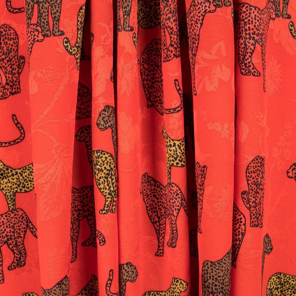 Satin Jacquard Léopard Rouge - Ribes y Casals