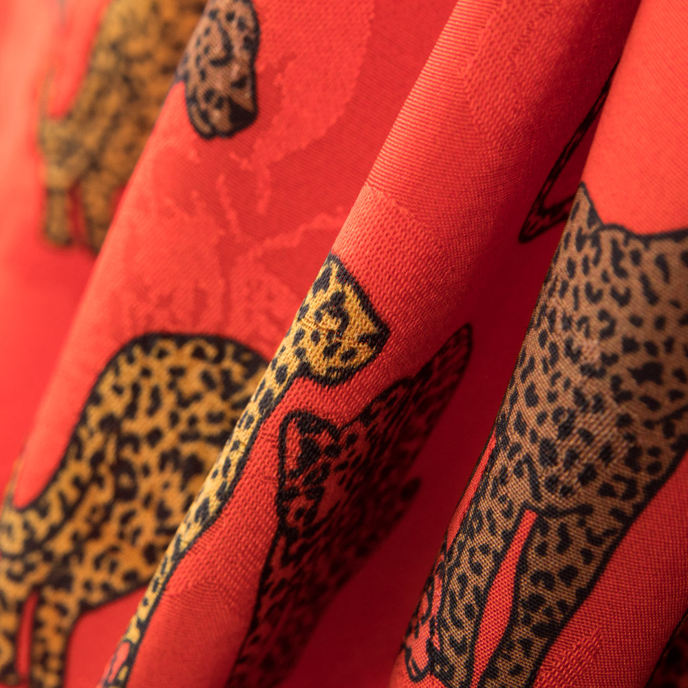 Satin Jacquard Léopard Rouge - Ribes y Casals