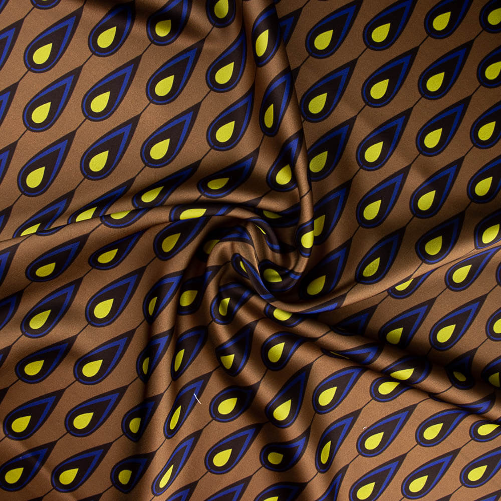 Satén Spandex Plumas Marrón - Ribes y Casals