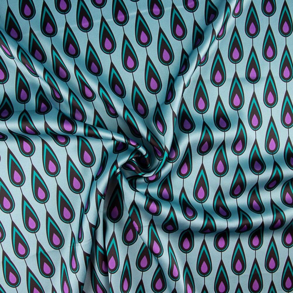 Satén Spandex Plumas Salvia - Ribes y Casals