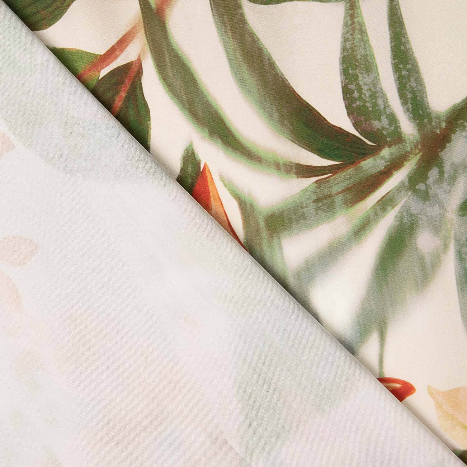 Satin de polyester imprimé d'orchidées tropicales - Ribes y Casals