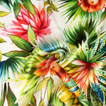 Tissu Satin Soie Sauvage Fleur Tropicale Blanc - Ribes y Casals