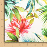 Tissu Satin Soie Sauvage Fleur Tropicale Blanc - Ribes y Casals