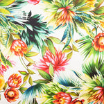 Tissu Satin Soie Sauvage Fleur Tropicale Blanc - Ribes y Casals