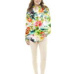 Tissu Satin Soie Sauvage Fleur Tropicale Blanc - Ribes y Casals