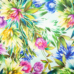 Tissu Satin Soie Sauvage Fleur Tropicale Vert d&#39;Eau - Ribes y Casals