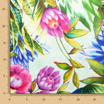 Tissu Satin Soie Sauvage Fleur Tropicale Vert d&#39;Eau - Ribes y Casals