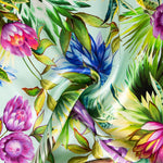 Tissu Satin Soie Sauvage Fleur Tropicale Vert d&#39;Eau - Ribes y Casals