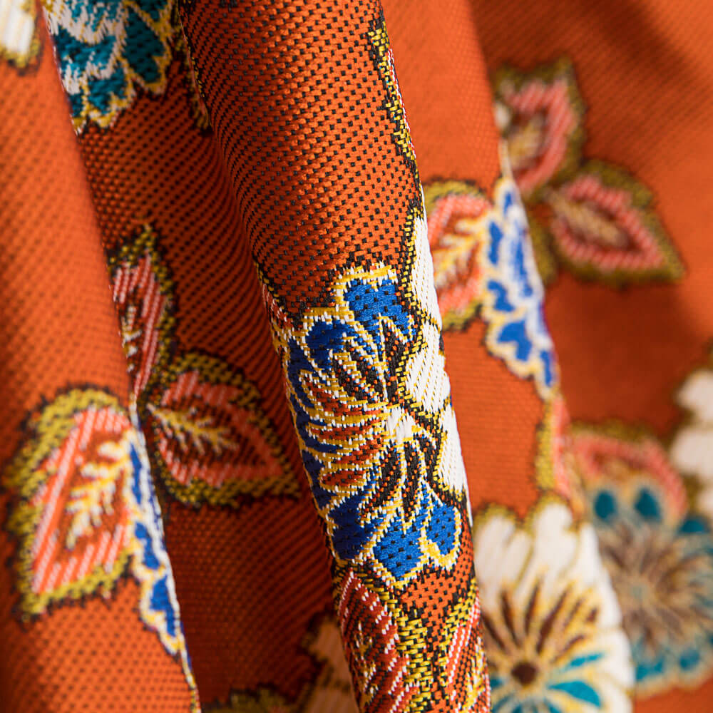 Tapisserie Ameublement Jacquard Floral Orange - Ribes y Casals