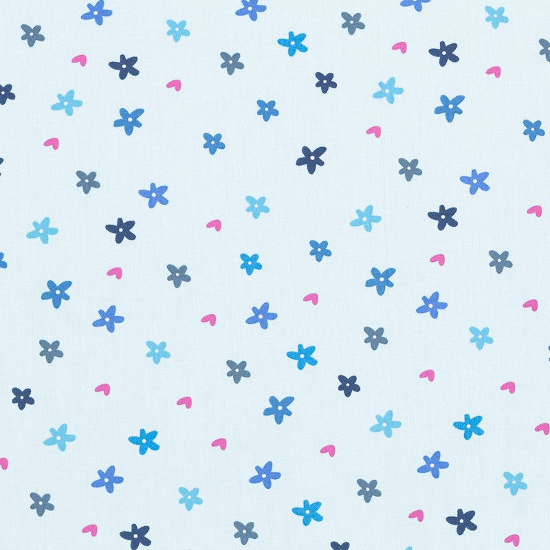 Popeline de Coton Infantile Fleurs Bleu Clair - Ribes y Casals