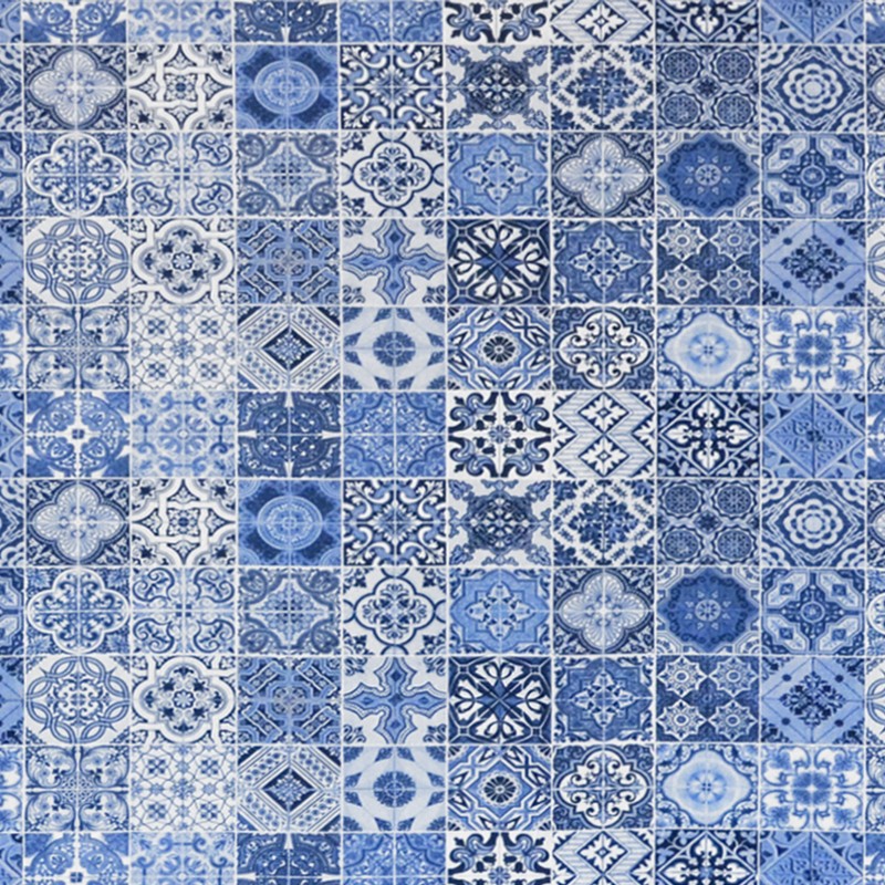 Tissu Coton Carreaux Mosaiques Bleu - Ribes y Casals