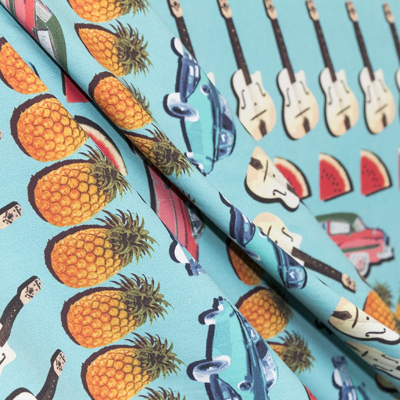 Tissu Maillot de Bain Ananas Turquoise - Ribes y Casals