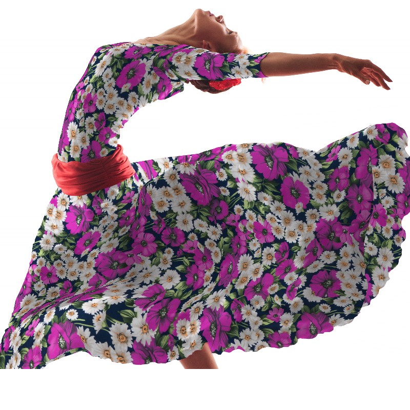 Tissu Biélastique Coquelicots Violet - Ribes y Casals