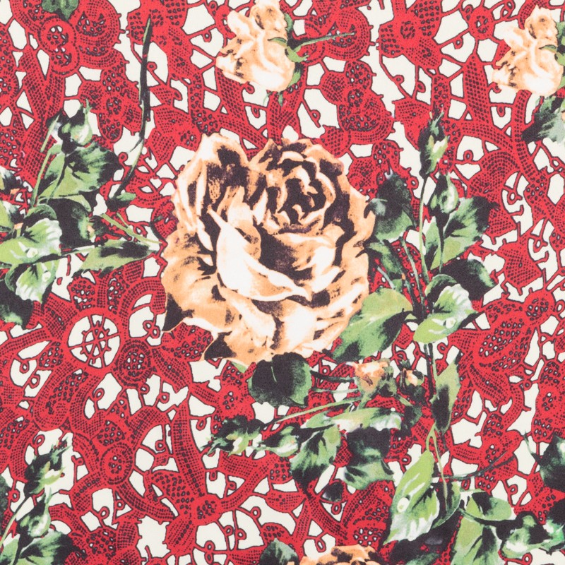 Tissu Biélastique Dentelle Rouge - Ribes y Casals